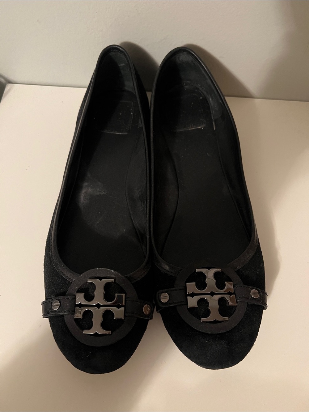 Tory Burch Black Suede Round-Toe Ballet Flats-Size 10